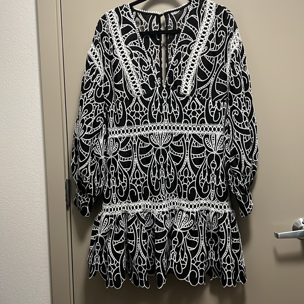 ASOS DESIGN Circle Trim Floral Lace Long Sleeve Minidress Size 10 US / 14 UK